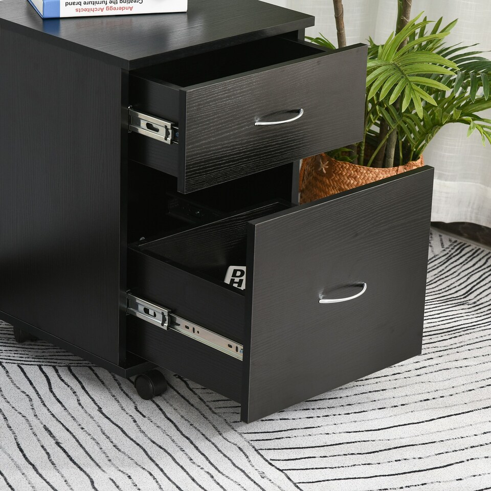 image 1 of HOMCOM Pedestal Office Mobile Filing Cabinet 2 Drawer Black