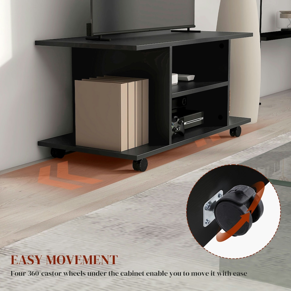 image 1 of HOMCOM Modern TV Cabinet Stand Storage Shelves Table Mobile Black