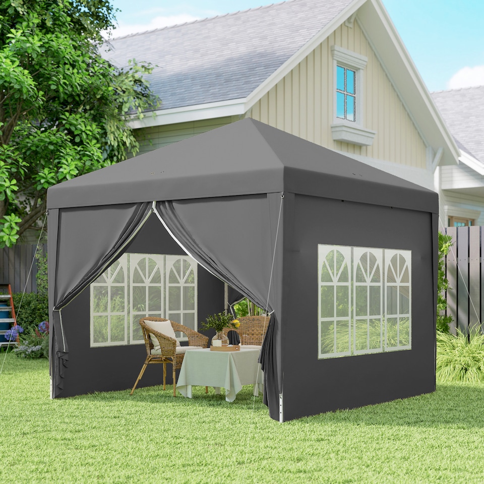 image 1 of Outsunny 3 x 3 M Pop Up Gazebo, Wedding Camping Party Tent Canopy Marquee with Carry Bag and 2 Windows, Grey