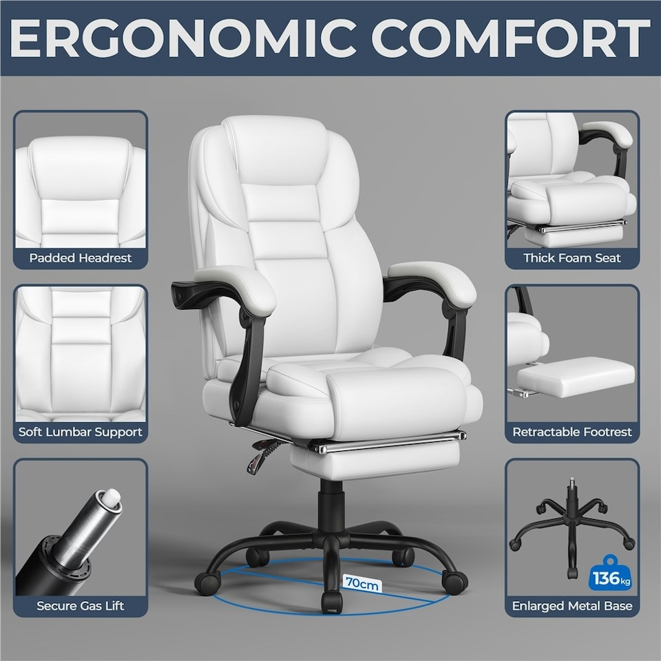 image 1 of Yaheetech Height-Adjustable Computer Chair White
