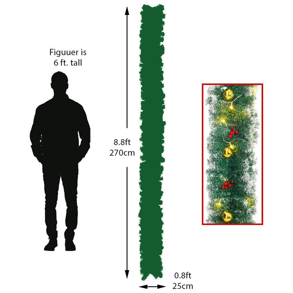 image 1 of Living and Home 270cm Pre-lit Artificial Greenery Christmas Garland Decor