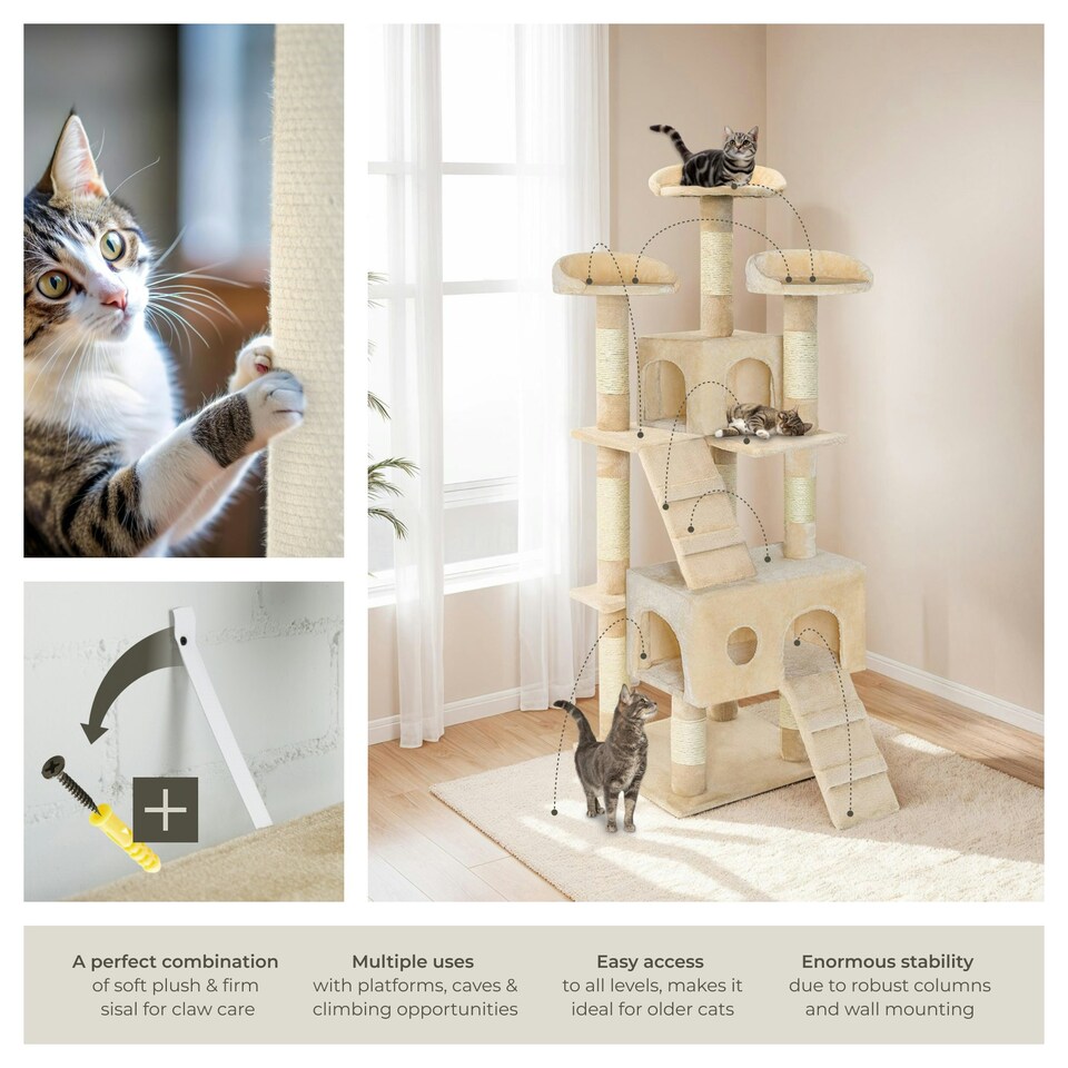 image 1 of Cat Tree Mogli - 170 cm, sisal cat scratching post - Beige