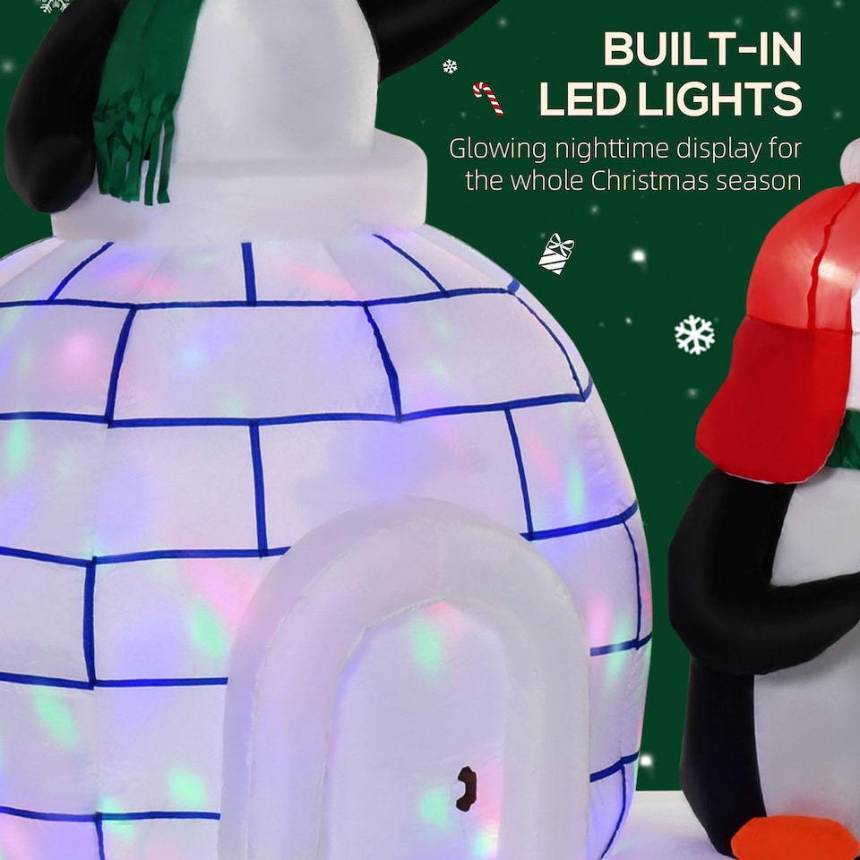 image 1 of HOMCOM 5ft Christmas Inflatable Two Penguins Wearing a Scarf with Ice House Blow Up Decor Home Indoors with Builtin LED Lights Outdoor Toys in Lawn Garden