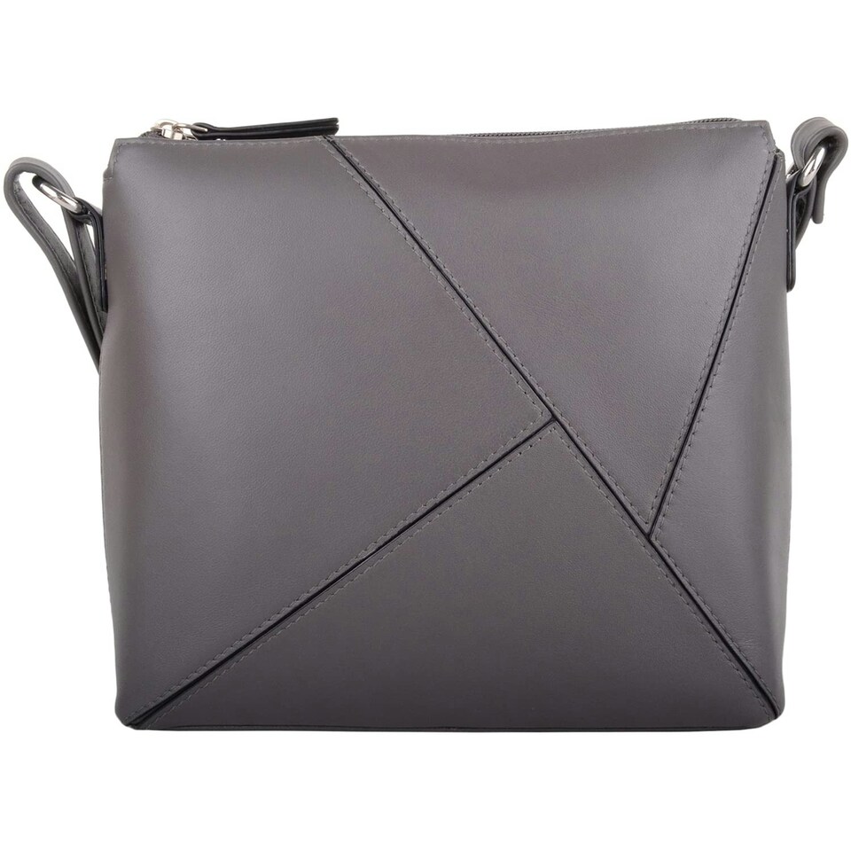 image 1 of Genuine Soft Leather Crossbody Shoulder Triangle Panel Handbag Grey | Grey