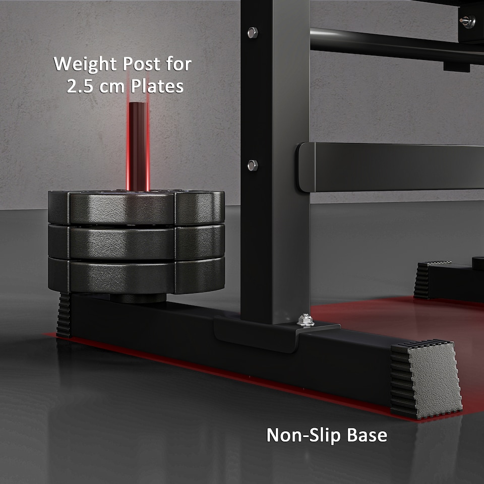 image 1 of HOMCOM Adjustable Weight Bench with Barbell Rack, Dip Station, Black