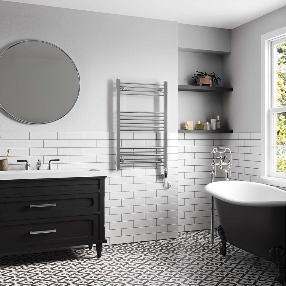 image 1 of Zennor Straight Electric Towel Rail Thermostatic WIFI Heated Bathroom Radiator - Chrome (H) 1000mm x (W) 600mm - 300W
