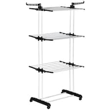 HOMCOM 4-Tier Clothes Airer, Foldable Clothes Drying Rack with Wheels and Wings, Steel Garment Laundry Rack for Indoor and Outdoor Use, Black