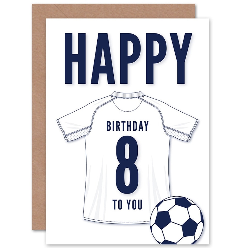 image 1 of Football Strip Kit White Jersey Top Age 8 Year Old Child Kids 8th Birthday Card