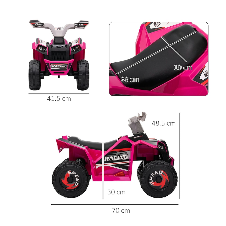 image 1 of HOMCOM Electric Quad Bike, 6V Kids Ride-On ATV, for Ages 18-36 Months - Pink