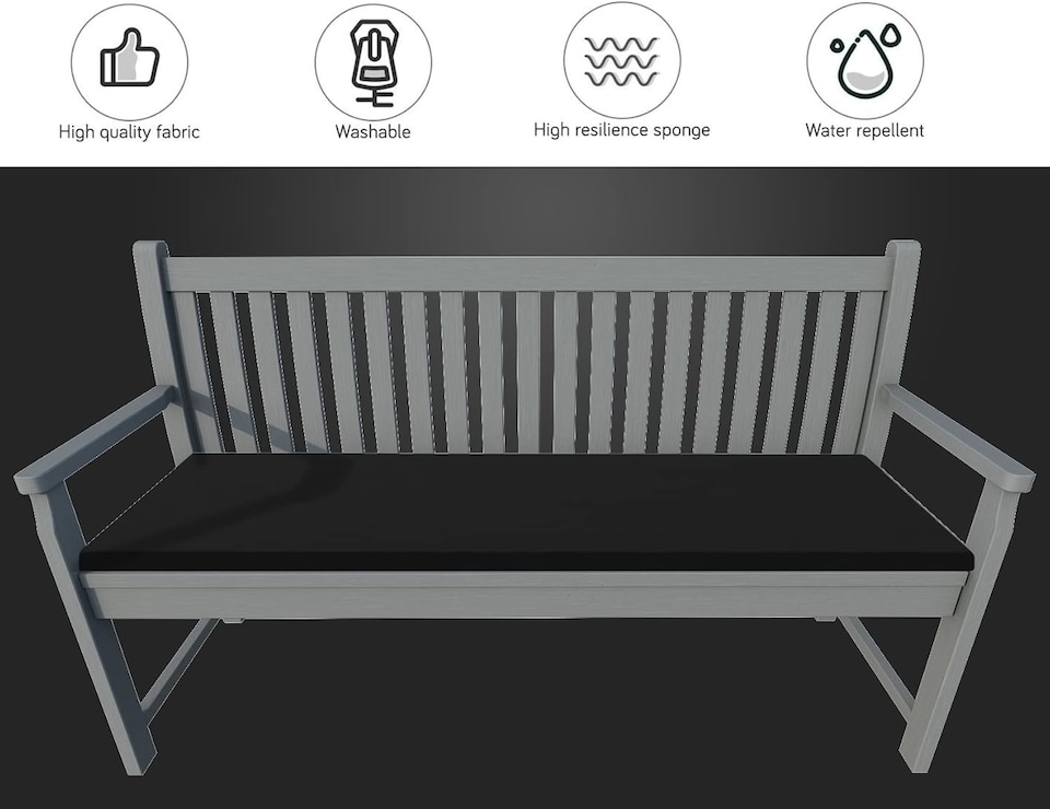 image 1 of Waterproof Garden Bench Cushion 2 Seater I Indoor & Outdoor Bench Seat Pad | Black