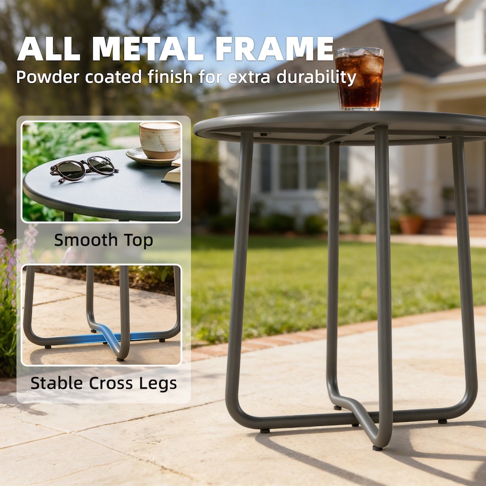 image 1 of Outsunny Metal Garden Side Table, 48 cm Round Outdoor Table | Grey | Dark Grey | 48 x 48 x 51 cm