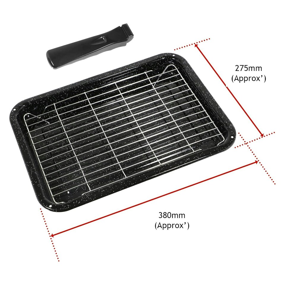 image 1 of SPARES2GO Small Grill Pan, Rack & Detachable Handle for Bosch Oven Cookers (Non-Stick Vitreous Enamelled)