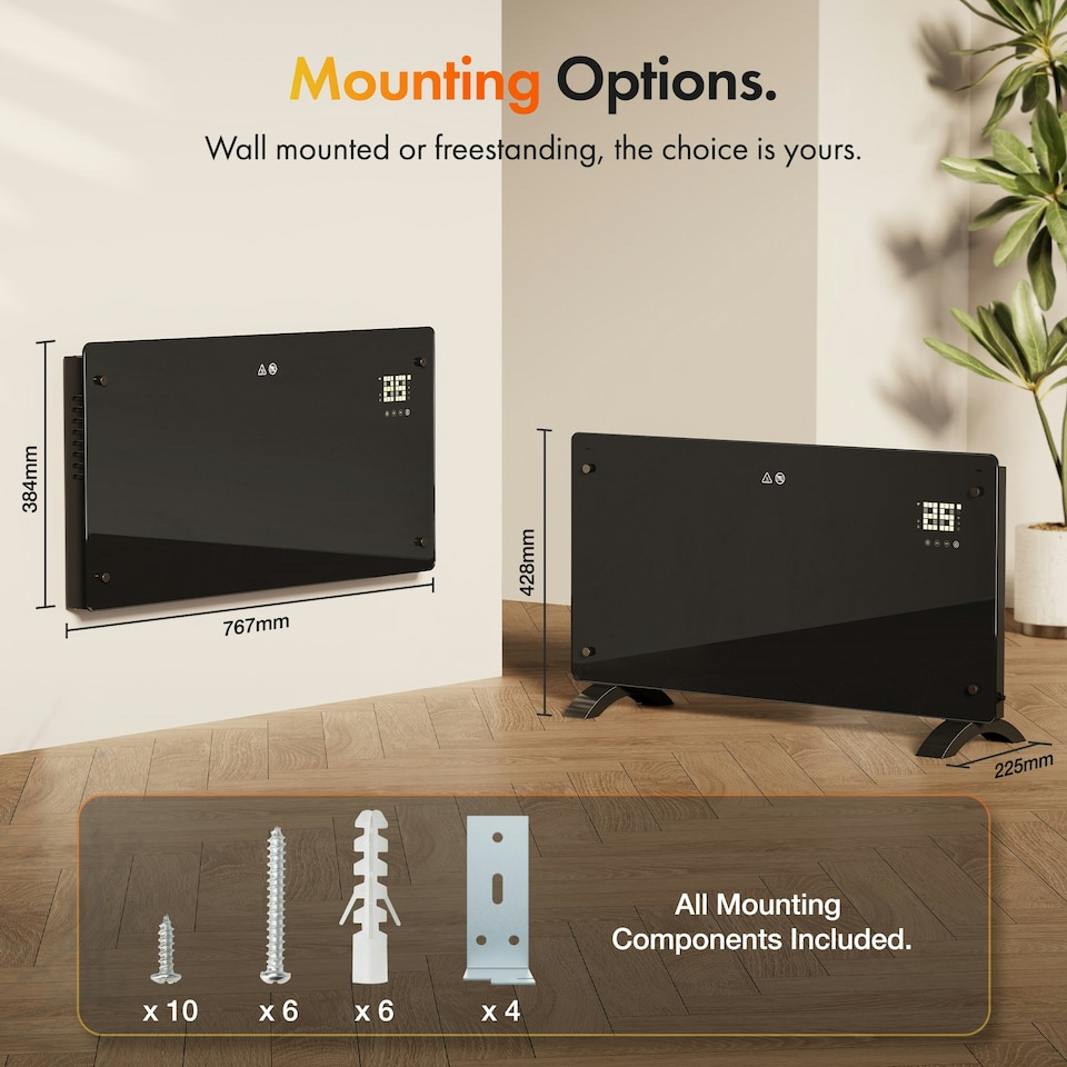 image 1 of VonHaus Electric Heater 2000W Glass Panel Radiator with WiFi