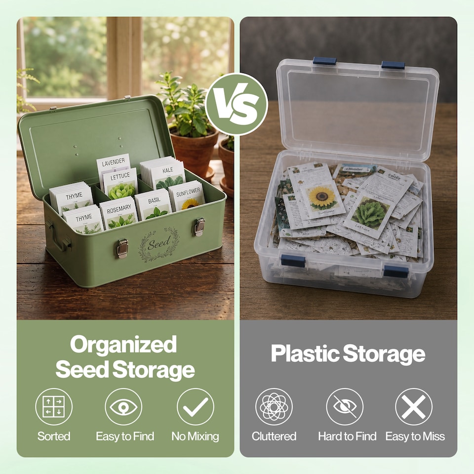 image 1 of TOQUE Seed Box 4-Compartment Storage Box Metal Seed Organiser Dark Green