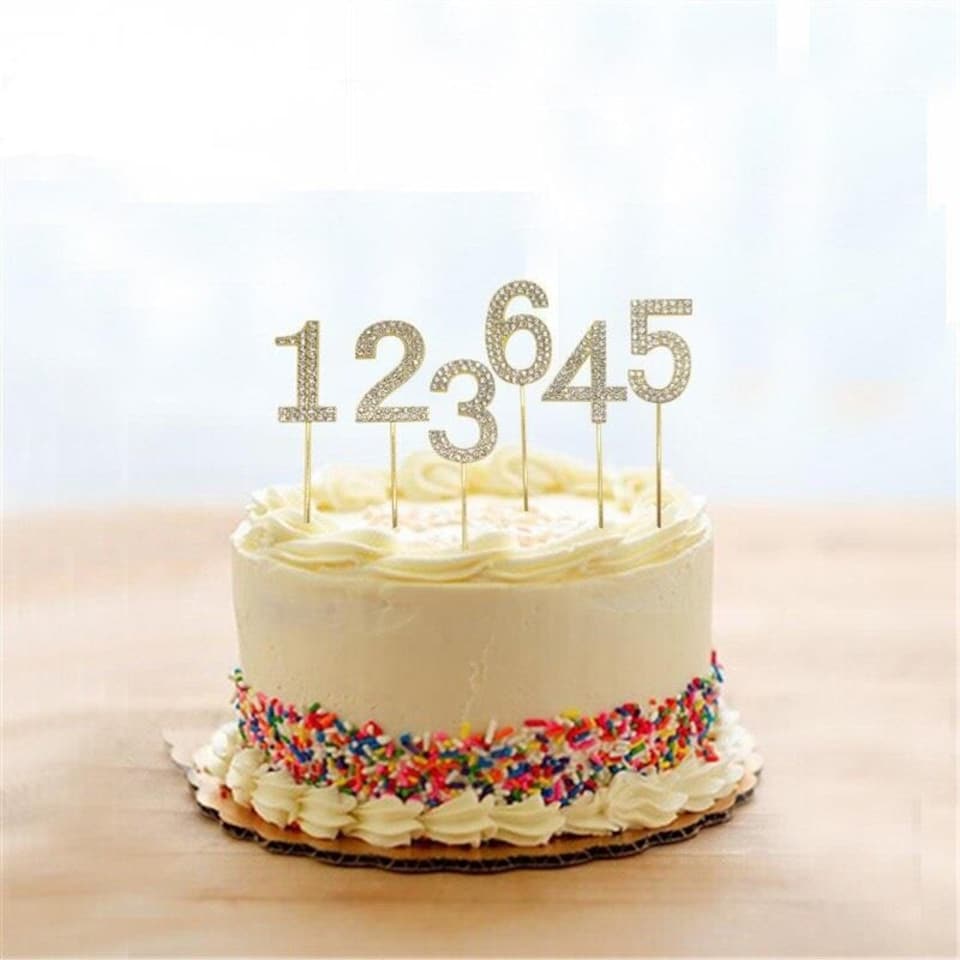 image 1 of Gold Sparkle Diamond Number 6 Cake Topper Gold