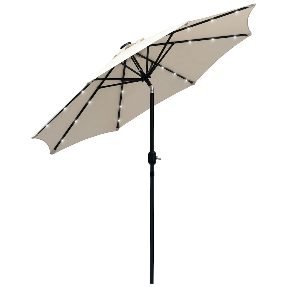 image 1 of Outsunny Outdoor Garden Solar Power 24 LED light Parasol Sun Umbrella Crank Tilt