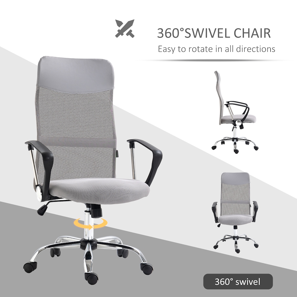 image 1 of HOMCOM Mesh Office Chair, High Back Computer Desk Chair, Swivel Chair with Height Adjustable, for Home, Light Grey
