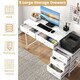 image 9 of COSTWAY Computer Desk with 5 Drawers and Side File Cabinet White White