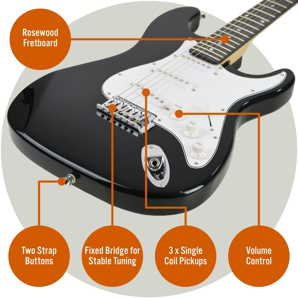 image 1 of 3rd Avenue Full Size Electric Guitar Black