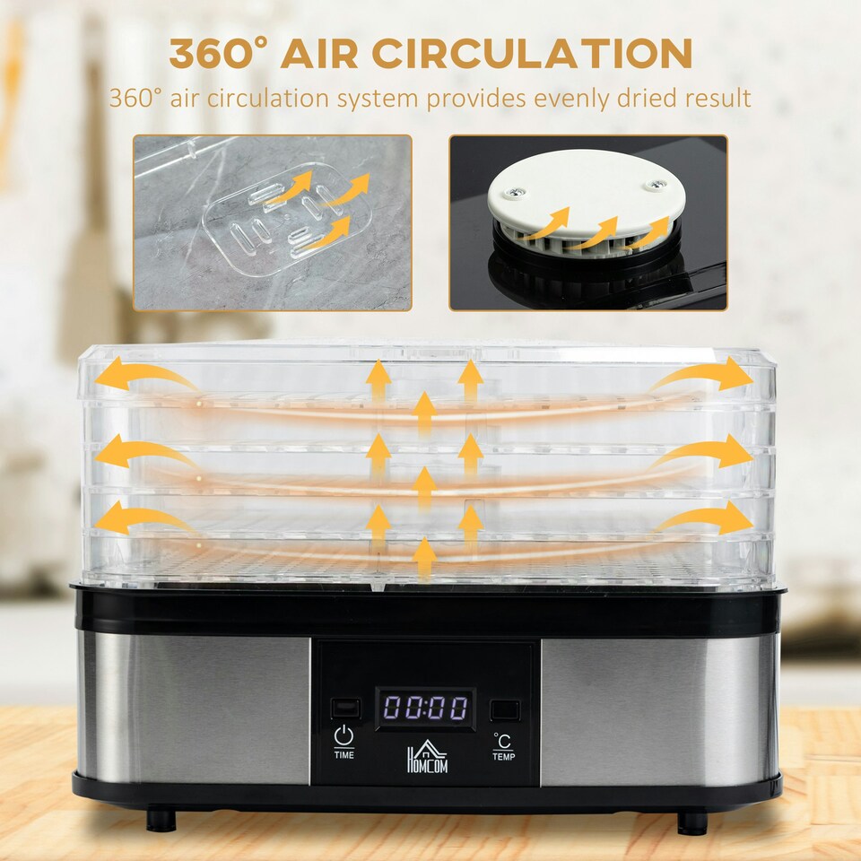 image 1 of HOMCOM 5 Tier Food Dehydrator, 245W for Drying Fruit, Meat, Vegetable, Black