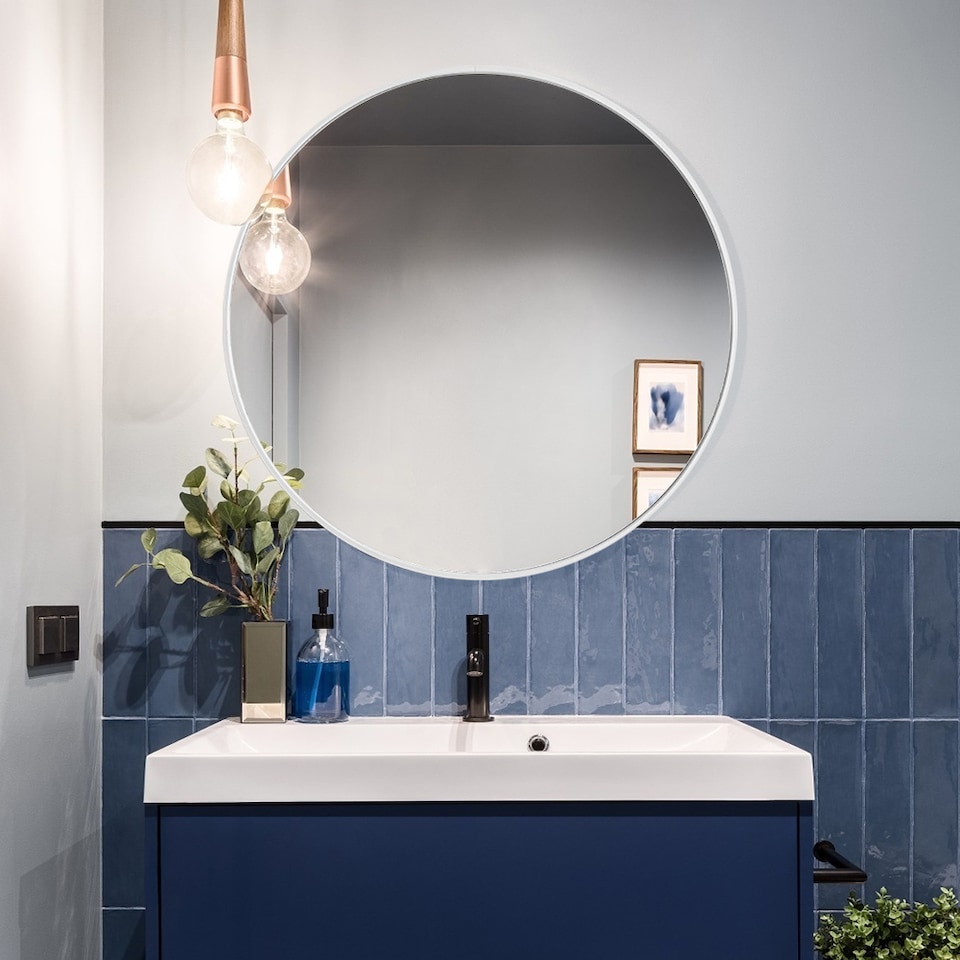 image 1 of Living and Home 60cm Nordic Round Bathroom Wall Mirror | White | 60cm