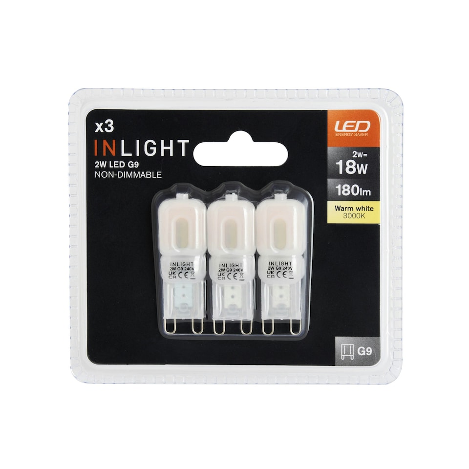 image 1 of BHS 3 Pack of 2 Watt G9 LED Capsule Light Bulbs | White | Warm White | 3