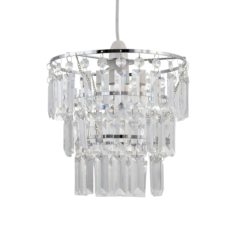 image 1 of First Choice Lighting Set of 2 Three Tier Acrylic Crystal Light Shades Clear | Chrome