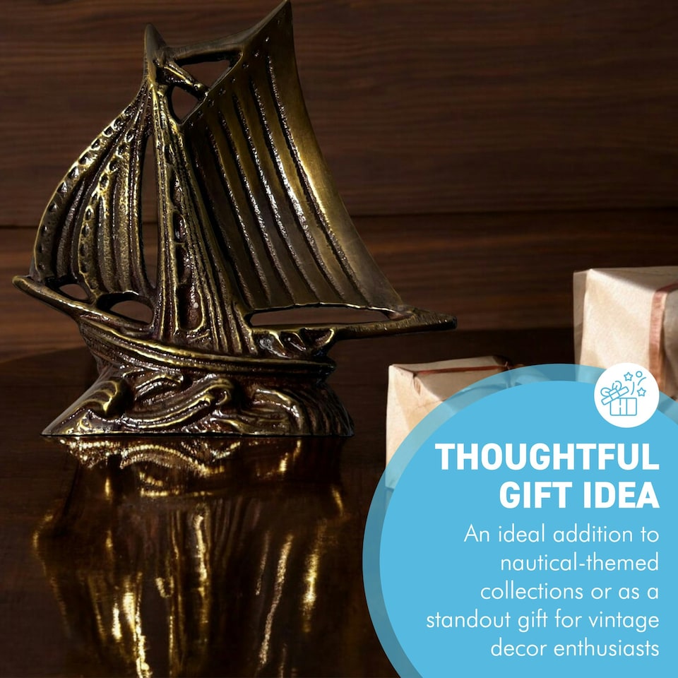 image 1 of Antique style Brass Galleon Ship Paperweight, Nautical Desk Ornament for Home or Office Decor, Distressed Gold Patina Finish