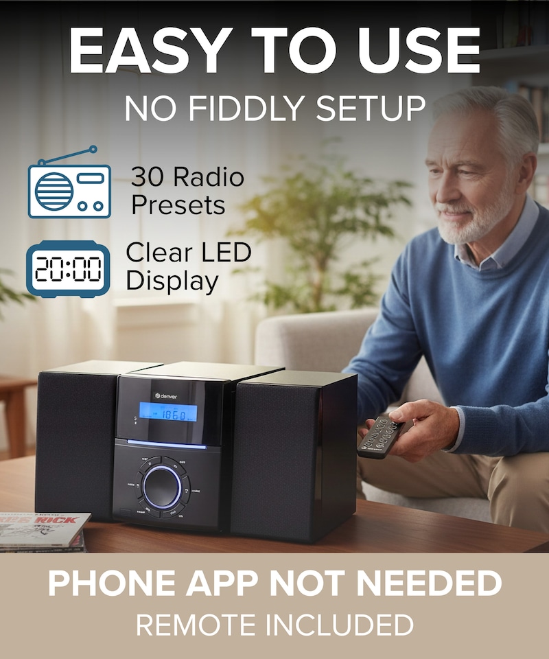 image 1 of Denver Compact HiFi System with CD Player, FM Radio & Alarm - MCA-240