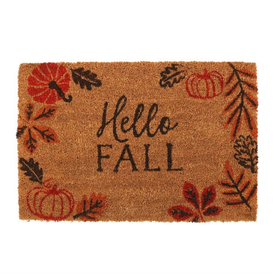 image 1 of Something Different Hello Fall Pumpkin Leaves Door Mat - Natural/Orange - One Size