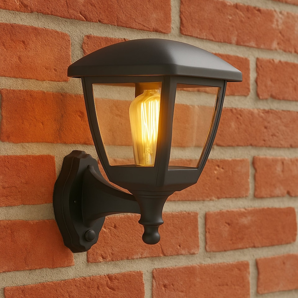 image 1 of CGC NOVA Large Black Outdoor Wall Lantern Light - PIR Motion Sensor, Clear Diffuser, IP44, Polycarbonate.