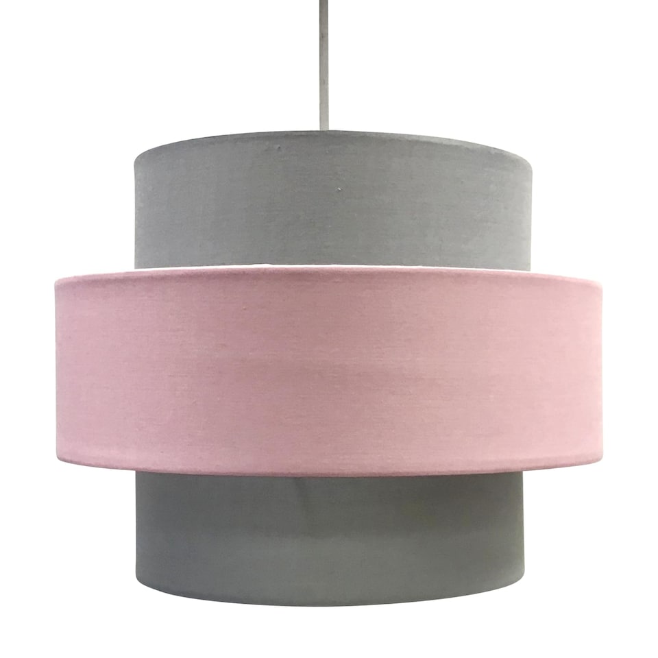 image 1 of Pink and Grey Two Tier Light Shade | Grey | Grey cotton with pink cotton detail | 1