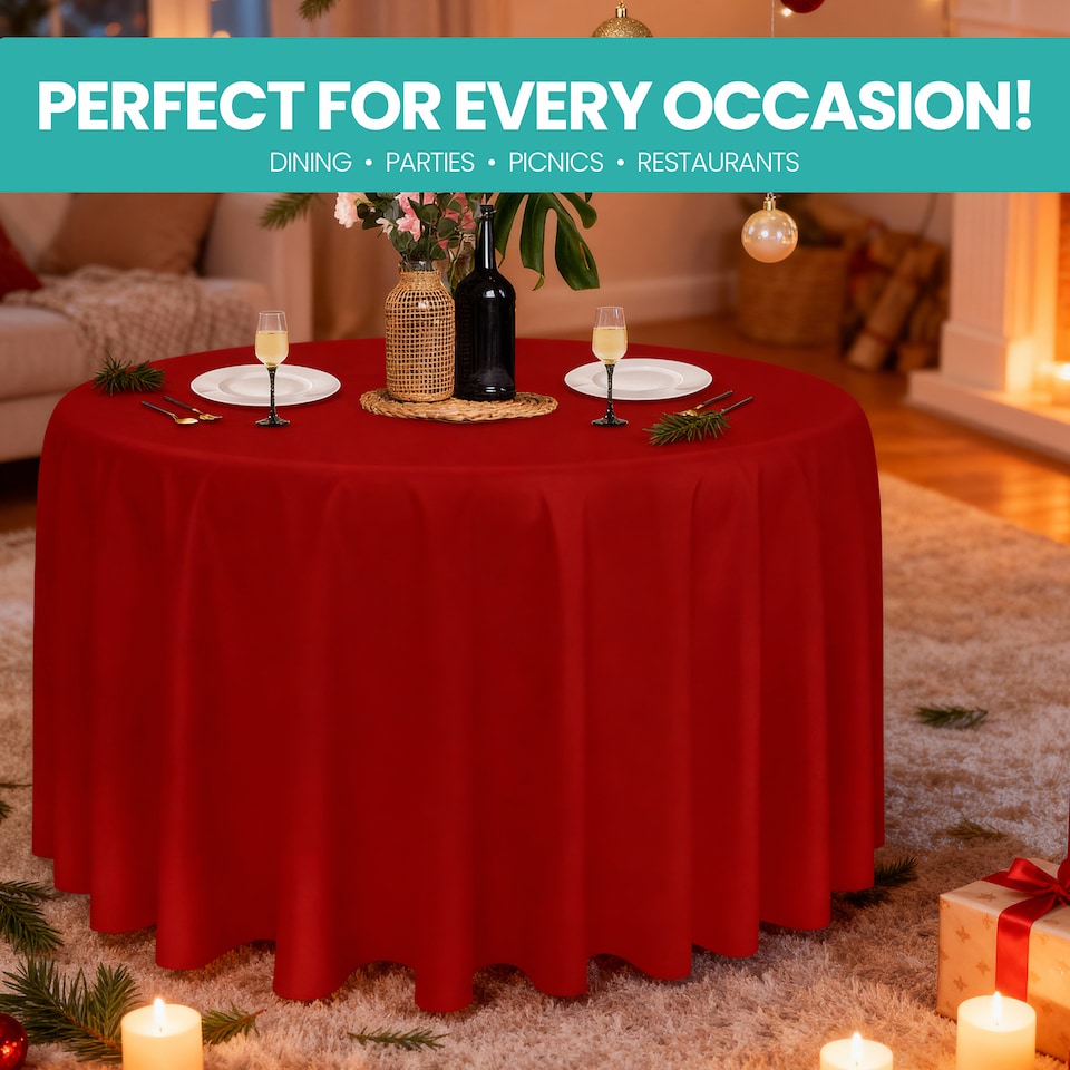 image 1 of Round Polyester Tablecloth, 220GSM Washable Table Linen - 90 Inch