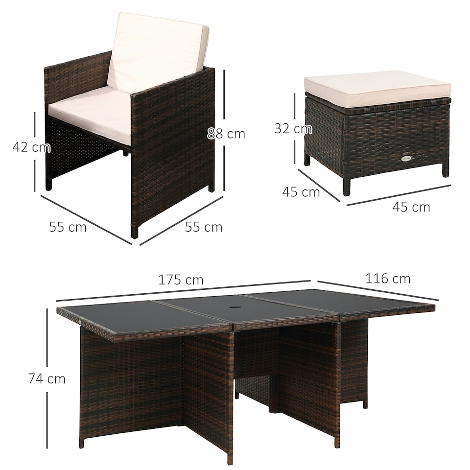 image 1 of Outsunny 11PC Garden Rattan Dining Set Cushion Patio Table Chair Conservatory