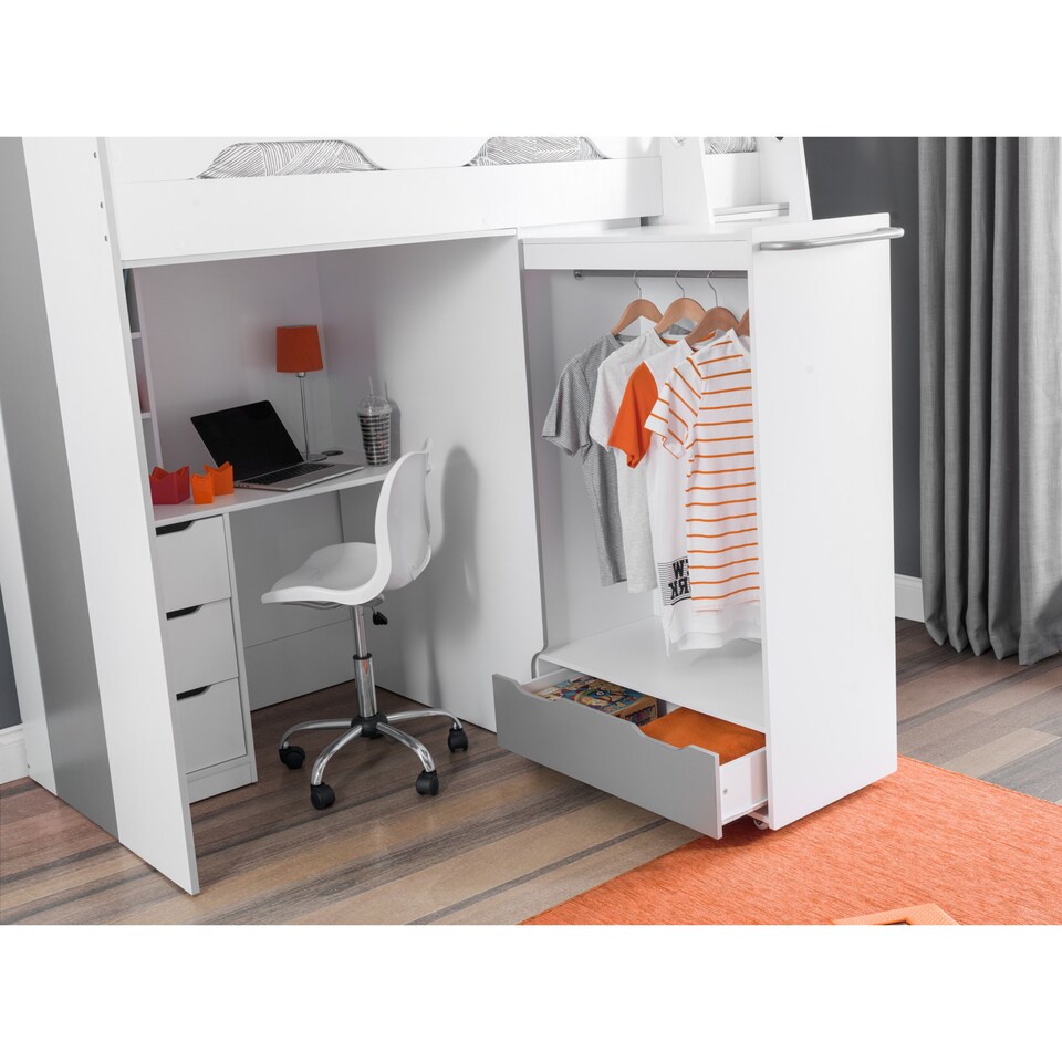 image 1 of Pegasus 90cm Single White and Silver Highsleeper Loft Bed with Desk