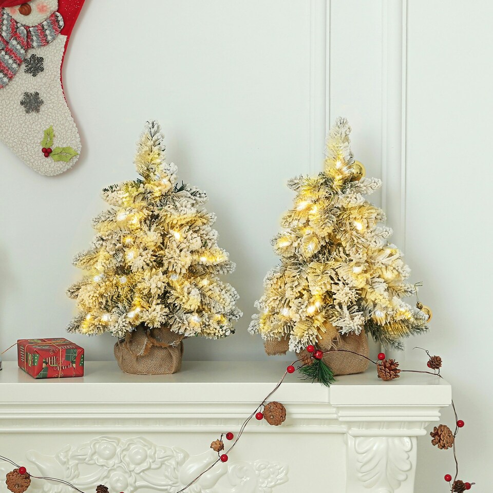 image 1 of HOMCOM 2 Piece Mini Artificial Christmas Trees Flocked Tabletop Xmas Trees