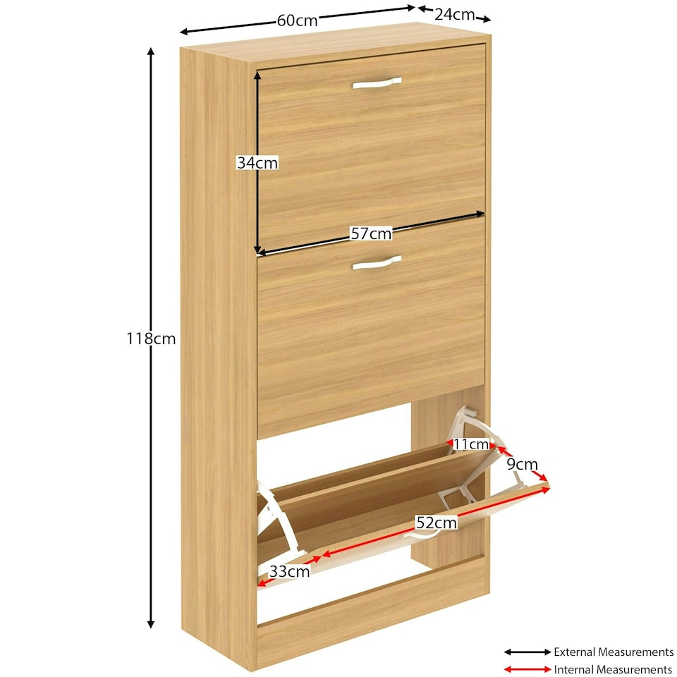 image 1 of Vida Designs 3 Drawer Shoe Cabinet Shoe Rack Storage Cupboard, Pine