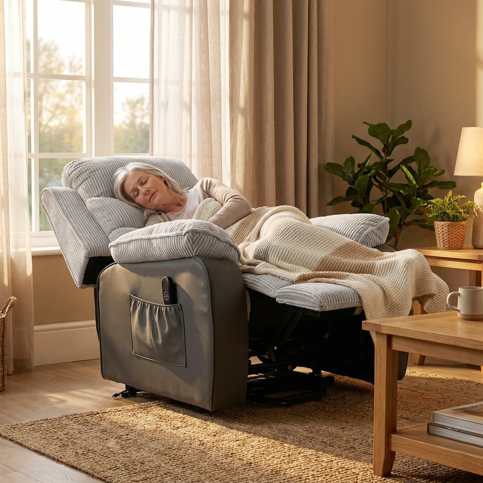 image 1 of HOMCOM Power Lift Riser Recliner Chair with High Back, Remote, Light Grey