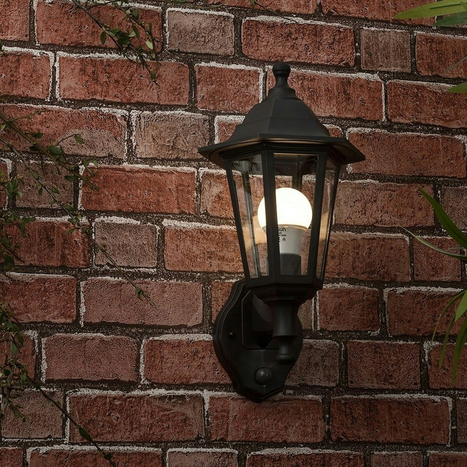 image 1 of ValueLights Black Mayfair Dusk-till-Dawn Outdoor Wall Lantern with 6W Warm White Bulb