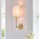 image 2 of Sancerre Wall Lamp with Shade Satin Brass Plate, Vintage White Fabric, 1x E14