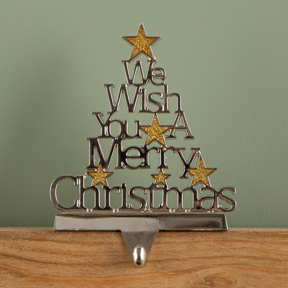 image 1 of 22cm Silver Christmas Stocking Hanger - We Wish You a Merry Christmas