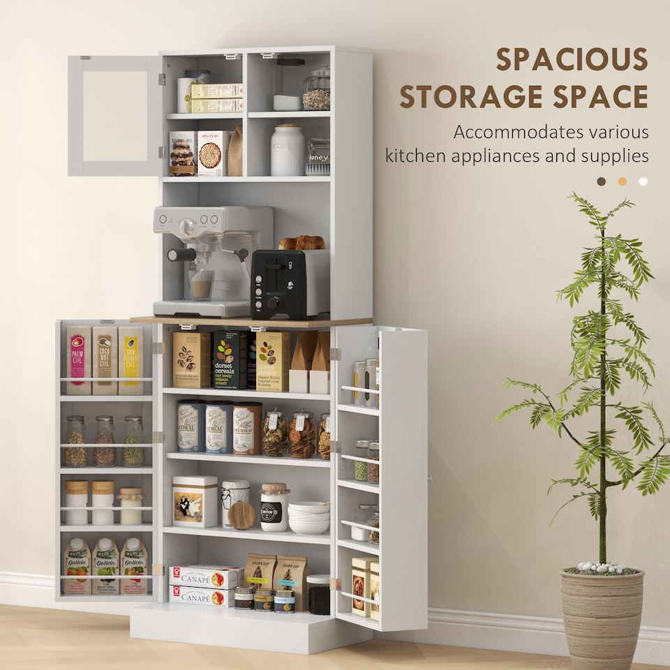 image 1 of HOMCOM 169cm Tall Kitchen Pantry Storage Cabinet with Microwave Shelf | White | White