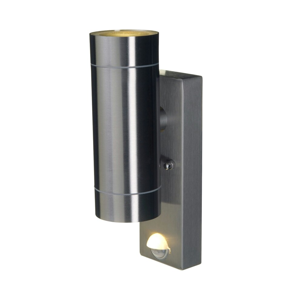 image 1 of Rado - Stainless Steel IP44 Outdoor Motion Sensor Up Down GU10 Wall Light Silver | Clear