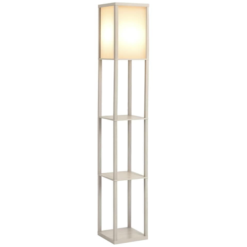 image 1 of HOMCOM Floor Lamp Reading Lamp with 3-Tier Storage Shelf for Home Office Oak