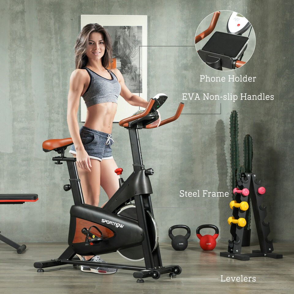 image 1 of SPORTNOW Quiet Stationary Exercise Bike with Adjustable Seat, Black