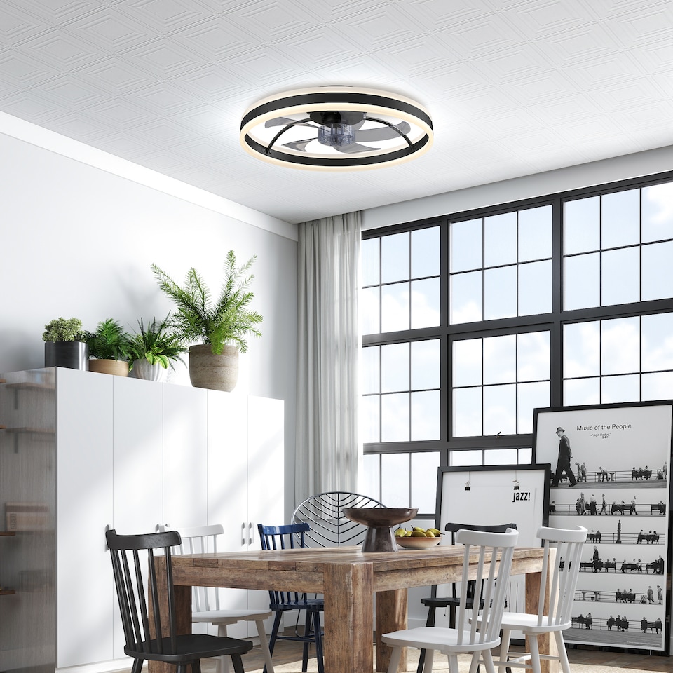 image 1 of HOMCOM Ceiling Fan with Light and Remote, 3 Colour Temperatures, 50cm | Black | Black, Transparent | 50 x 50 x 13.5 cm
