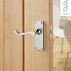 image 3 of Golden Grace 3 Sets Victorian Scroll Latch Door Handles in Polished Chrome with 1 Pair of 3" Ball Bearing Hinges & Latches Pack - 120mm x 40mm Backplate Chrome