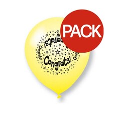 Unique Party Latex Assorted Designs Congratulations Balloons (Pack of 10) - Yellow/Black - 9in