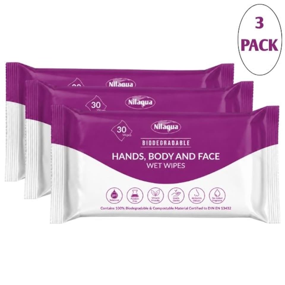 Nilaqua 30pk, Hands, Body and Face Wipes Triple Pack