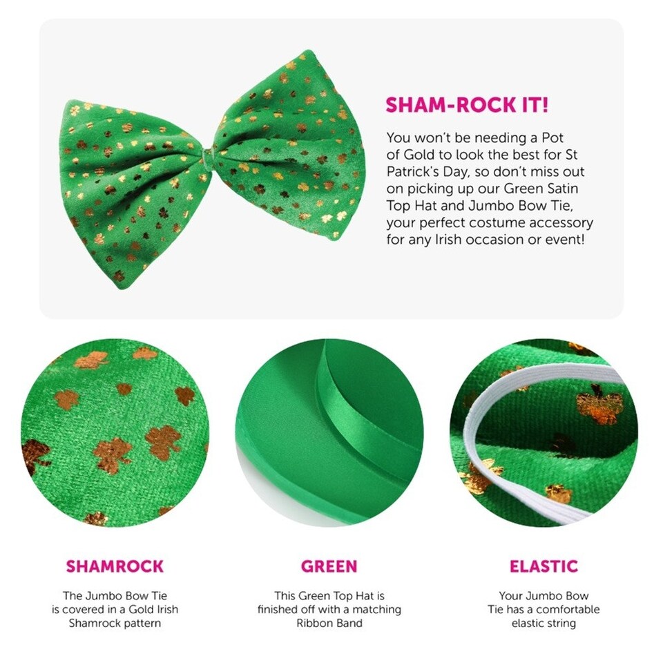 image 1 of Pack Of 2 Irish Top Hat and Bowtie Green | One Size